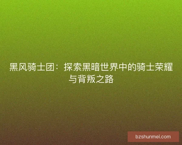 黑风骑士团：探索黑暗世界中的骑士荣耀与背叛之路